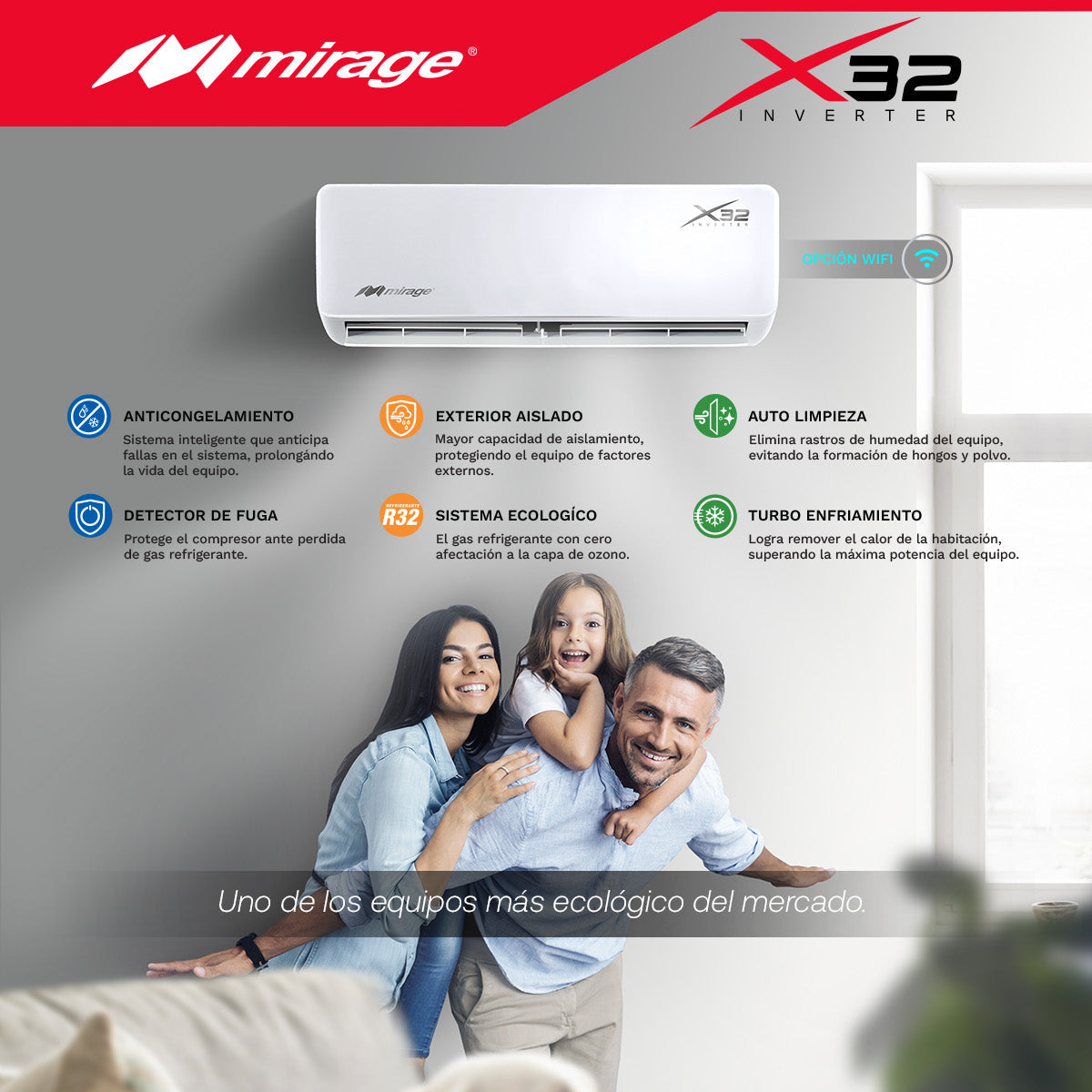 Aire Mini Split Mirage X32 Inverter Frío Calor 1 Ton 110v Blanco