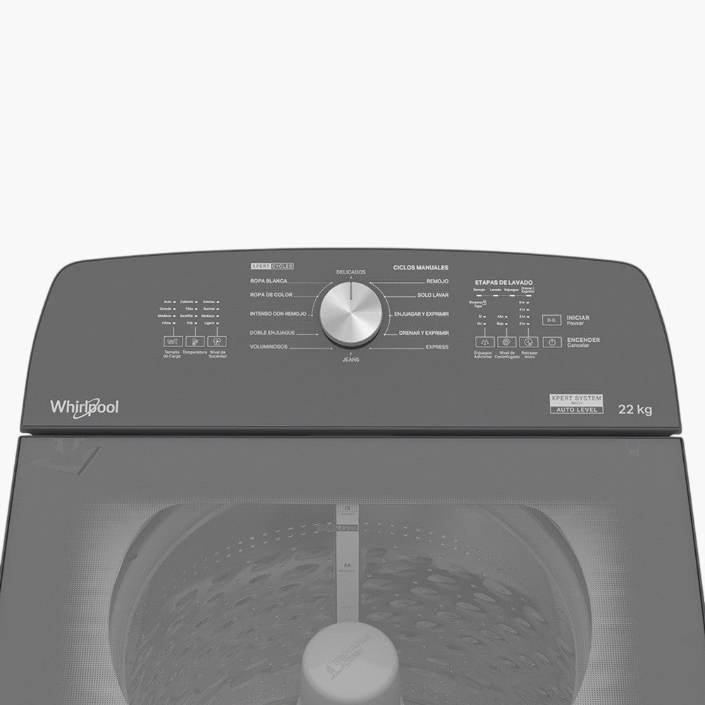 Lavadora de Carga Vertical 8MWTW2231WJB, 22kg, 12 Programas de Lavado, Blanco/Gris | Whirlpool