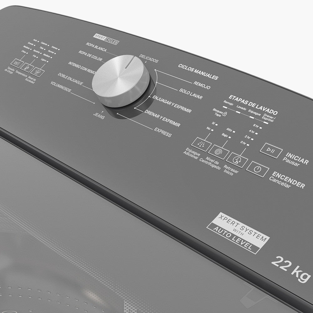 Lavadora de Carga Vertical 8MWTW2231WJB, 22kg, 12 Programas de Lavado, Blanco/Gris | Whirlpool