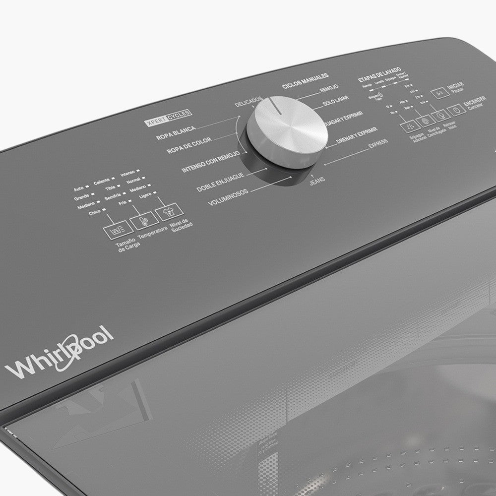 Lavadora de Carga Vertical 8MWTW2231WJB, 22kg, 12 Programas de Lavado, Blanco/Gris | Whirlpool