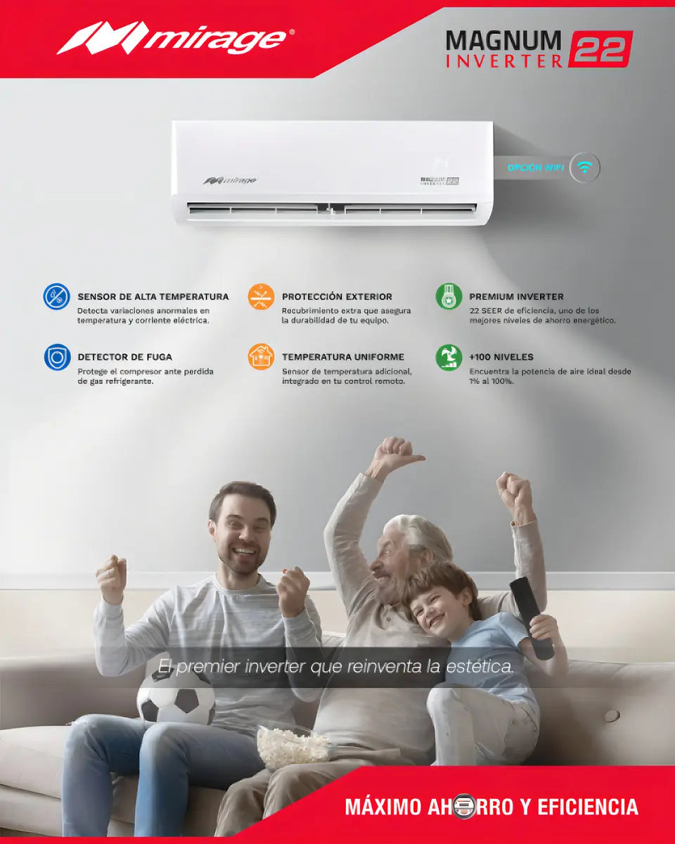 Mirage Setcmc181v Aire Acondicionado Mini Split Magnum22 Inverter Con Calefación 1.5ton 230v, Blanco
