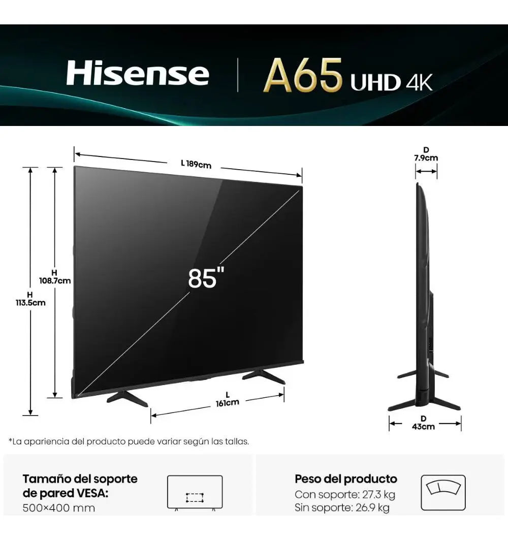 Tv 85 Pulgadas Smart Tv Uhd 4k 85a65nv Hisense Vidaa