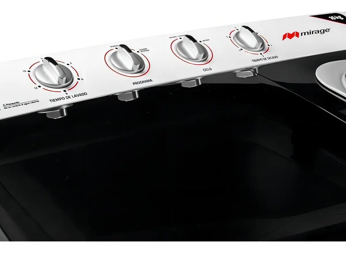 Lavadora semiautomática Mirage blanca hasta 16 kg capacidad práctica eficiente y resistente