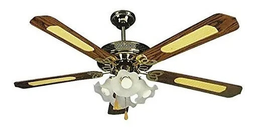 Ventilador De Techo 5 Aspas Dorado 52 Pulgada Macilux Color De Las Aspas Cafe Claro Material De Las Aspas Mdf