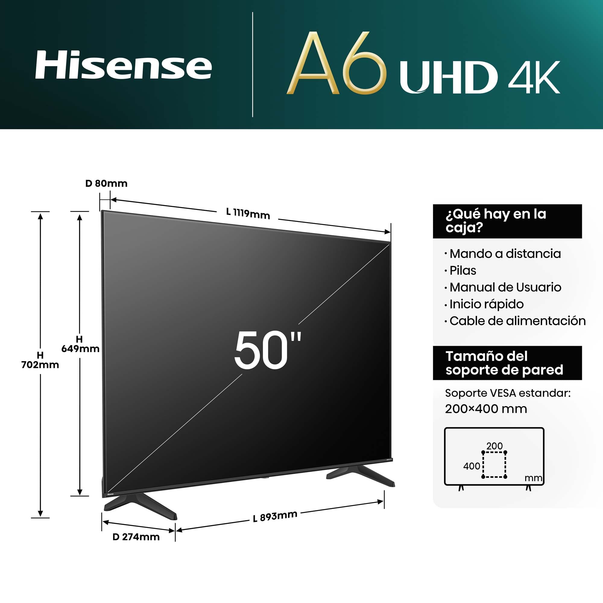 Hisense Pantalla UHD de 50" 50r6e5