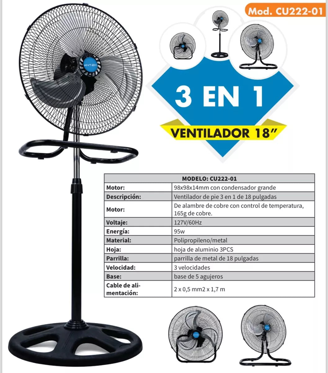 Ventilador Antek 18 Pedestal Metálico 3 En 1 CU222