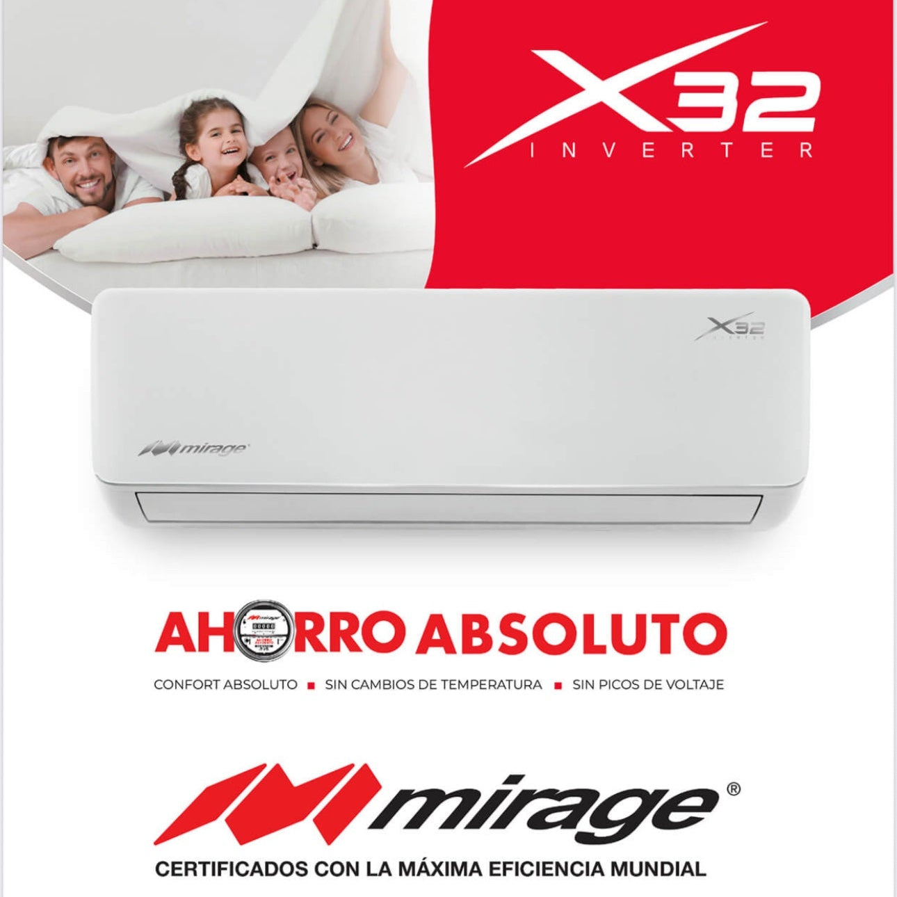 Aire Mini Split Mirage X32 Inverter Frío Calor 1 Ton 110v Blanco