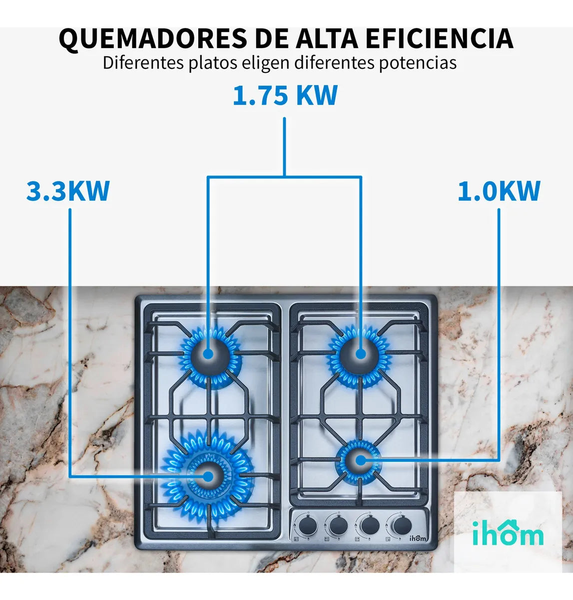 Parrilla A Gas 4 Quemadores Ihom, Acero Inoxidable, Plata Plateado