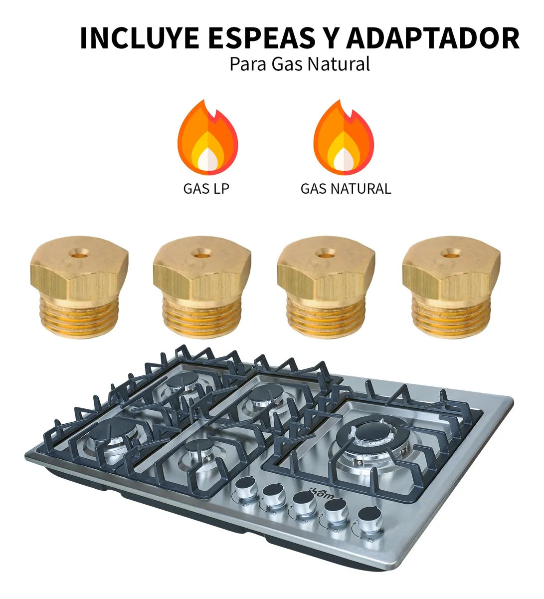Parrilla A Gas 5 Quemadores Ihom, Acero Inoxidable, Plata Plateado