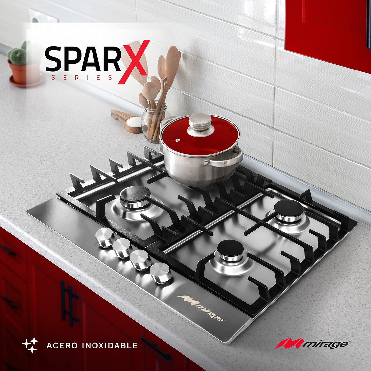 Mirage MPS60GB Parrilla, 4 quemadores, 60 cm, Serie Sparx 60, Plata