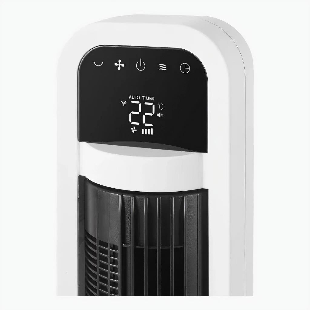 Ventilador de Torre Blanco Digital OmniBreeze con Control Remoto, Cuatro Velocidades y Modos de Brisa