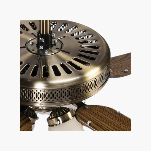 Ventilador De Techo 5 Aspas Dorado 52 Pulgada Macilux Color De Las Aspas Cafe Claro Material De Las Aspas Mdf